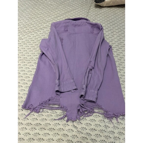 American Bazi Shacket Jacket Womens M Lavender Distressed Frayed Snap - Picture 6 of 7